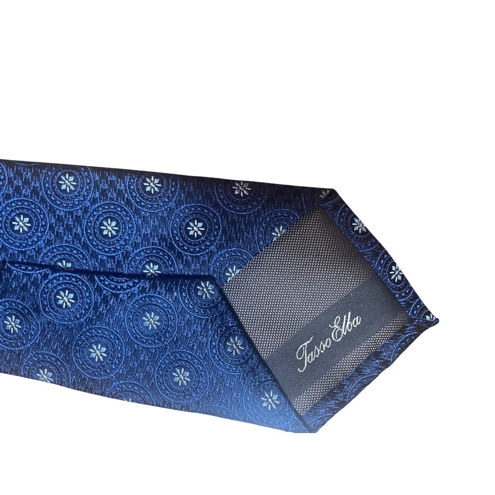 Tasso Elba Palermo Mens Navy Blue Silk Medallion Geometric Necktie 10008595900 - Picture 7 of 8